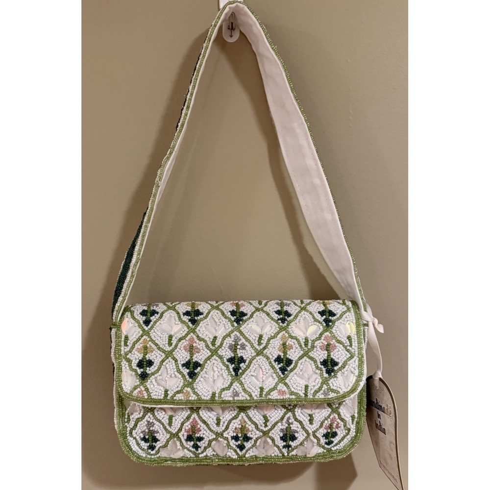 New Release Made in India Green & White Beaded Floral Shoulder Bag Viral